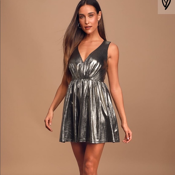 metallic skater dress
